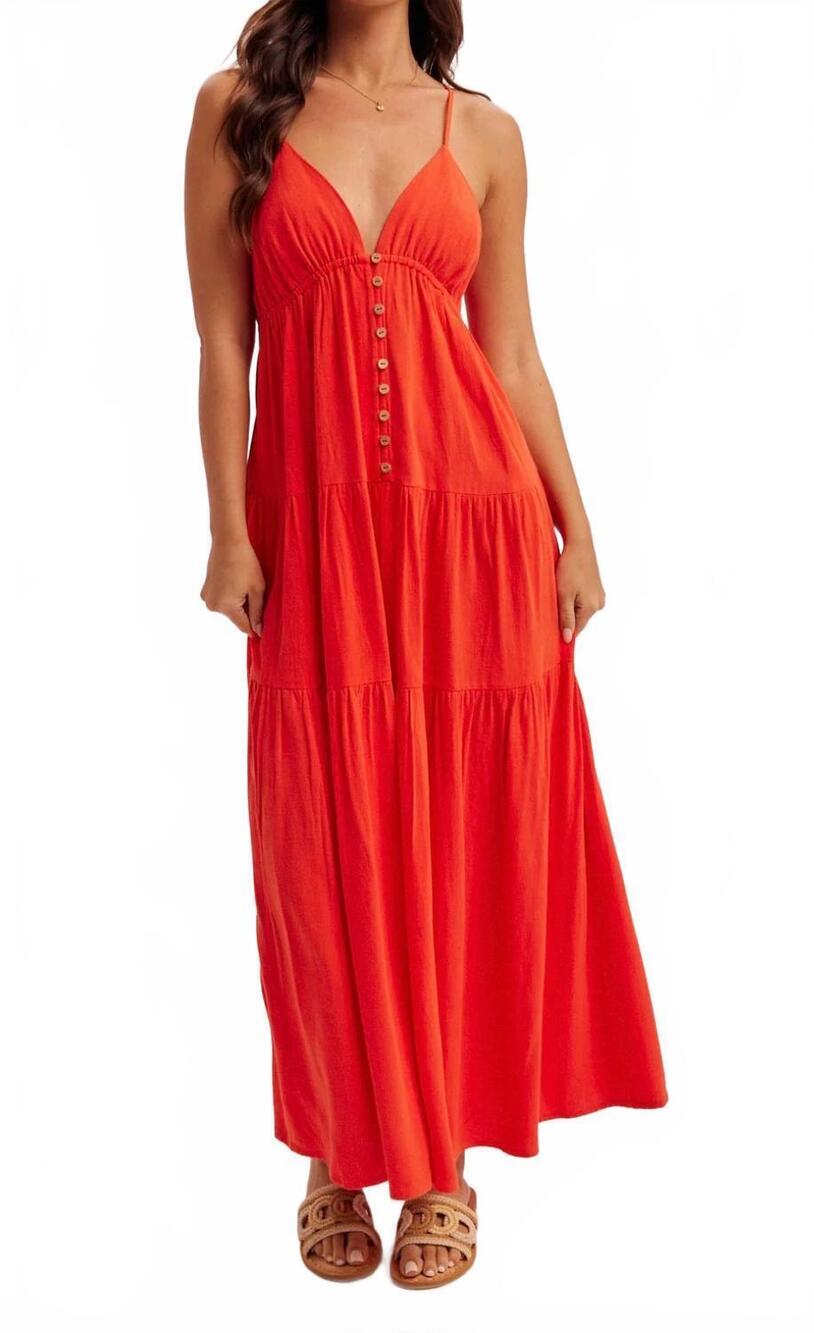 NEW HEM & THREAD v-neck tiered maxi dress in orange